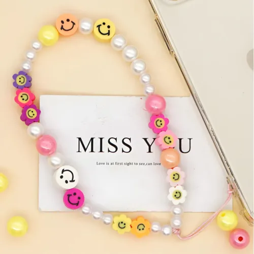 Colorful Smiley Beaded Phone Charm