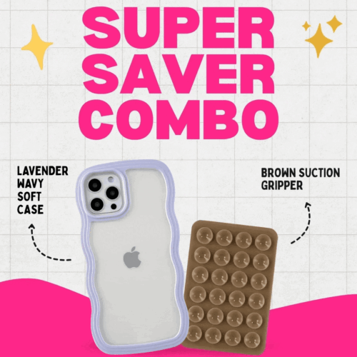 Lavender Wavy Clear Soft iPhone Case + Soft Suction Grip Combo