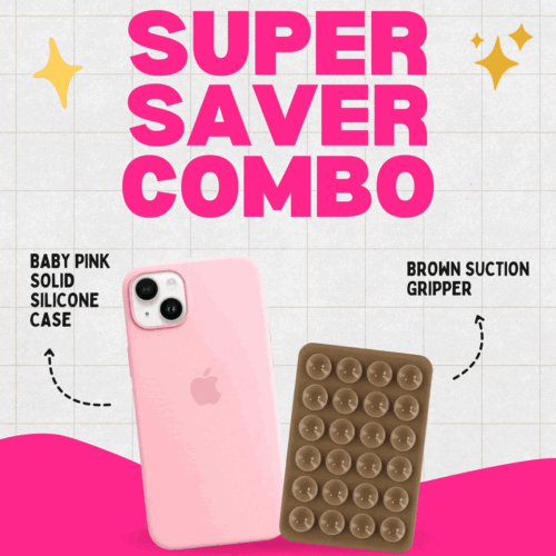 Solid Pink Soft Silicone iPhone Case + Soft Suction Grip Combo
